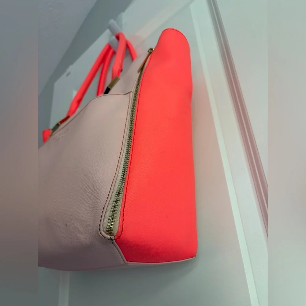 Ted Baker Pink and Neon Coral Saffiano Contrast Tote with Gold Hardware